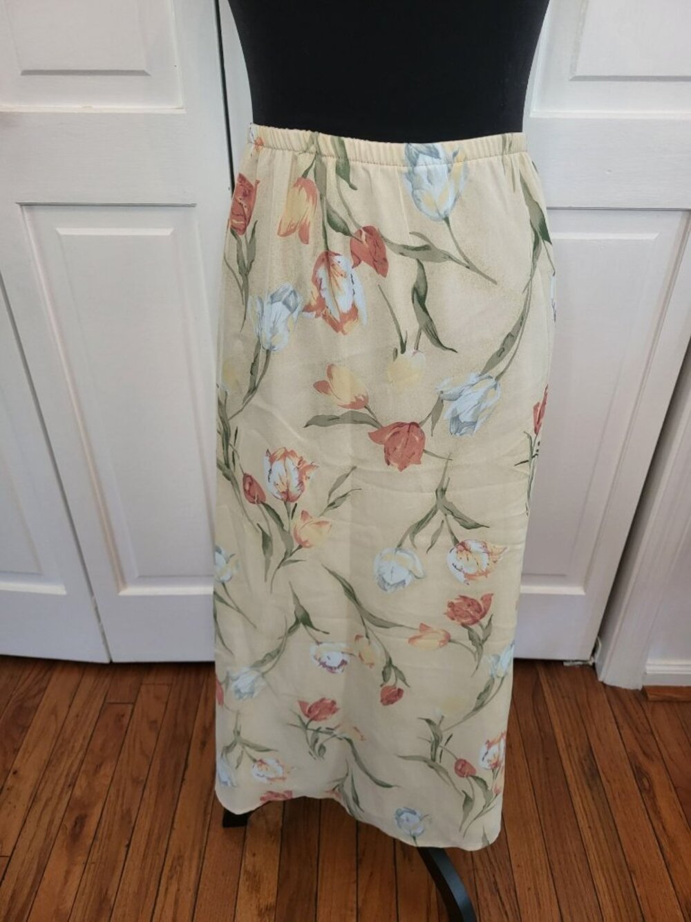 Cricket Lane Vintage 90s Beige Floral Sheer Maxi Skirt Elastic 3X Cottage Fairy - Picture 1 of 8